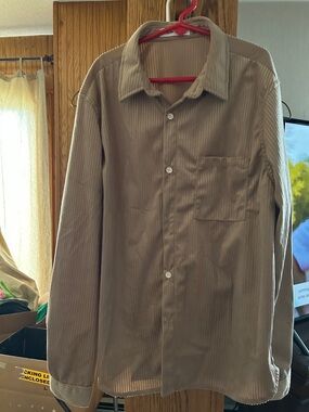 SHEIN Beige/Tan Corduroy Button-Down Shirt